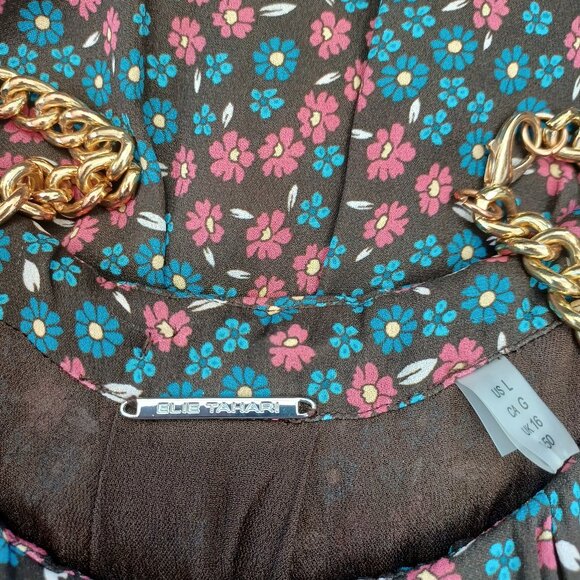 Elie Tahari Silk Halter Top Chain Strap Detail Flowy Lined Womens Large - Picture 11 of 14